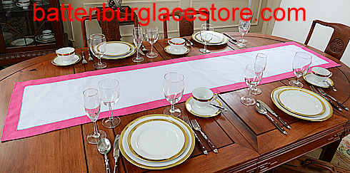 Table runner. White with Raspberry Sorbet color. 16x72" - Click Image to Close